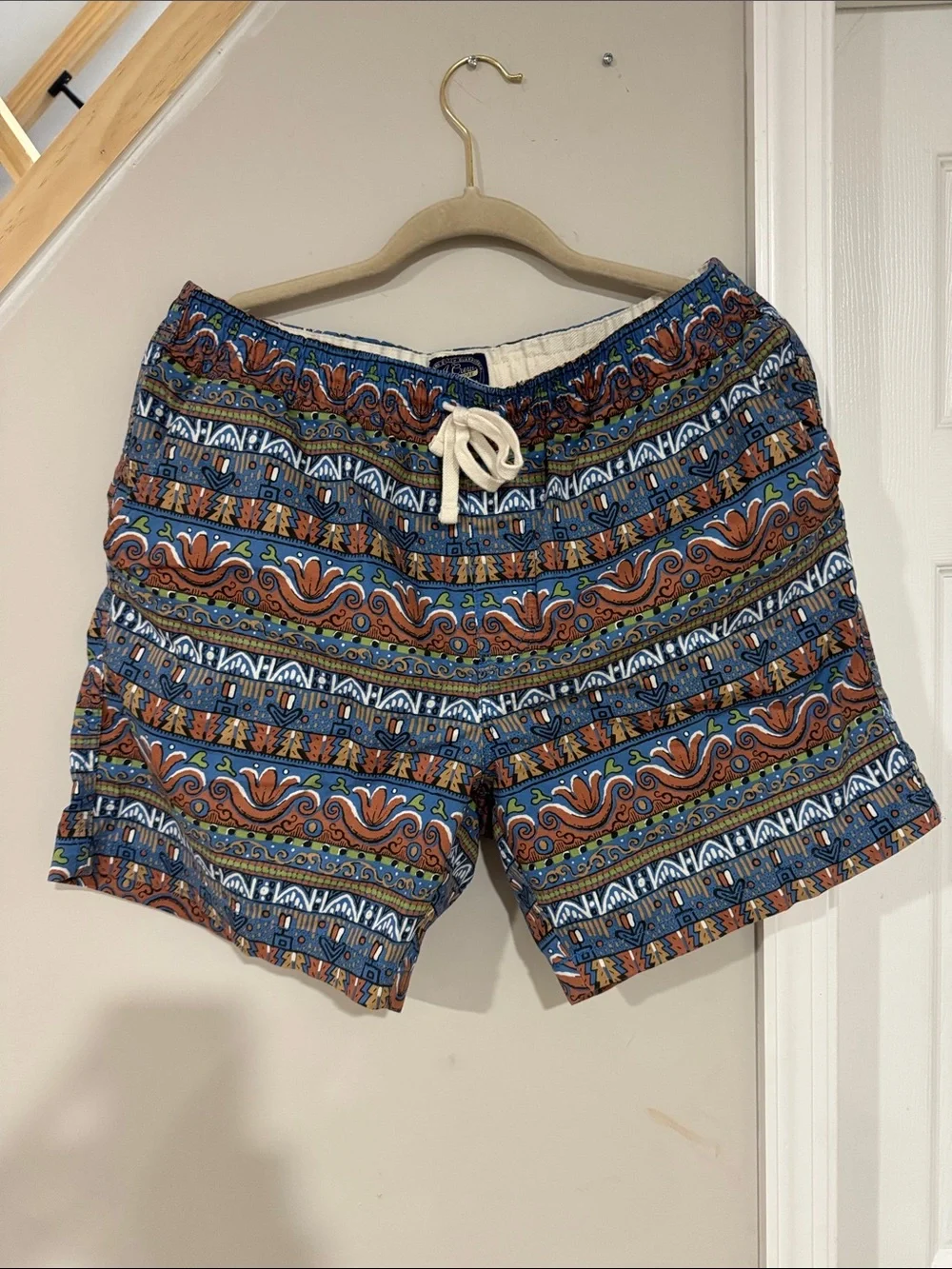 J. Crew Blue & Brown Patterned Drawstring Hybrid Shorts